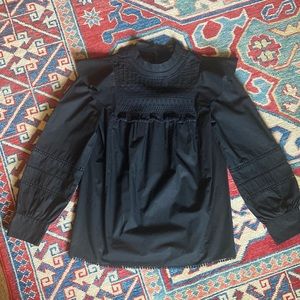 J. Crew Black Mockneck Ruffle Blouse